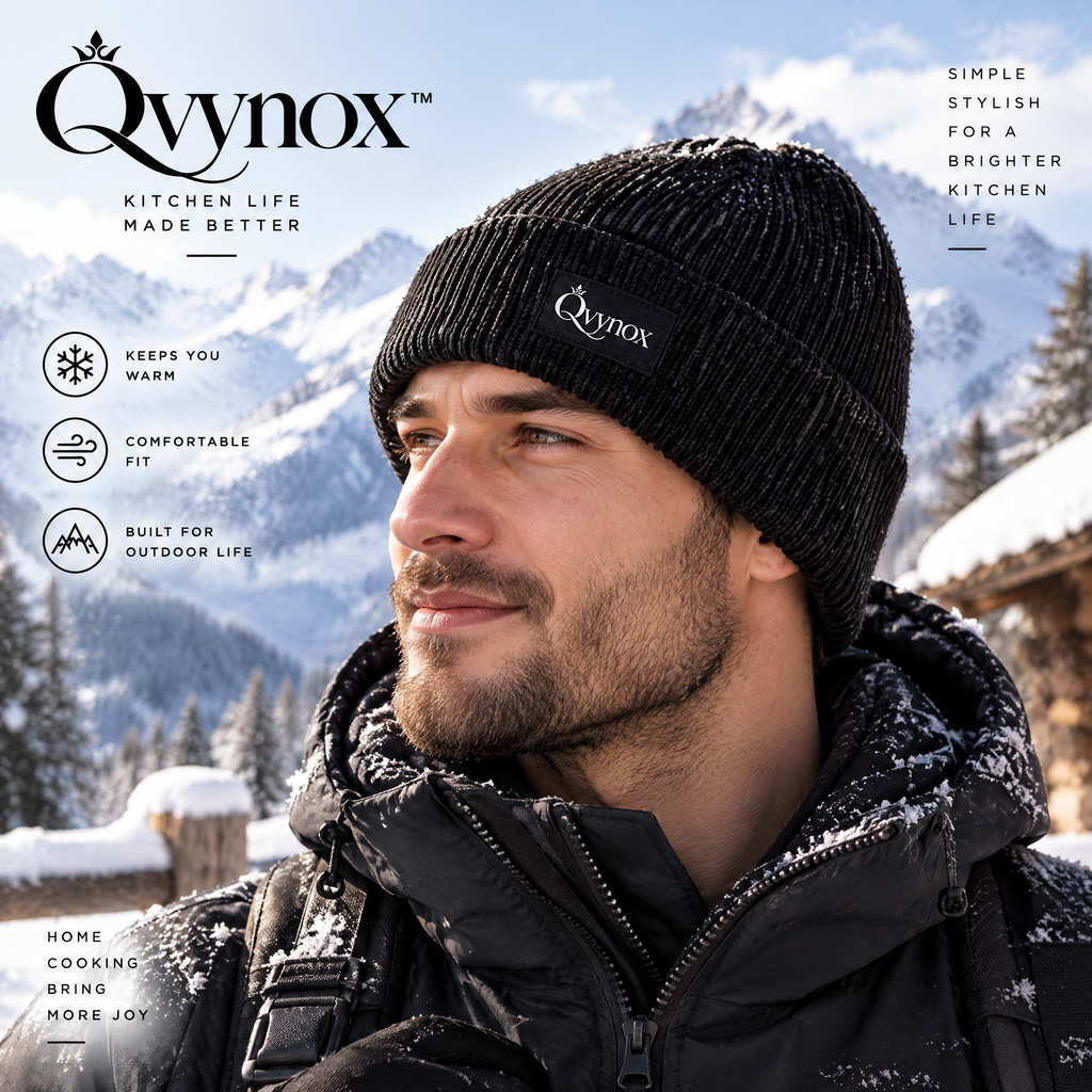 qvynox Black Ribbed Cuff Beanie — styling inspiration