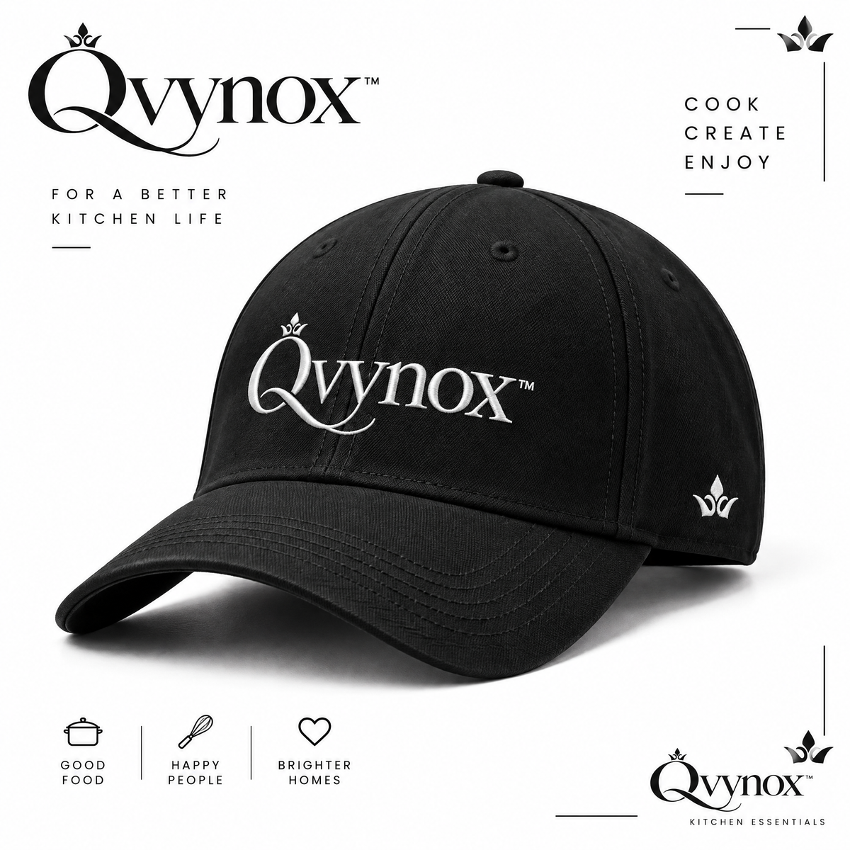 qvynox Black Embroidered Baseball Cap — product overview
