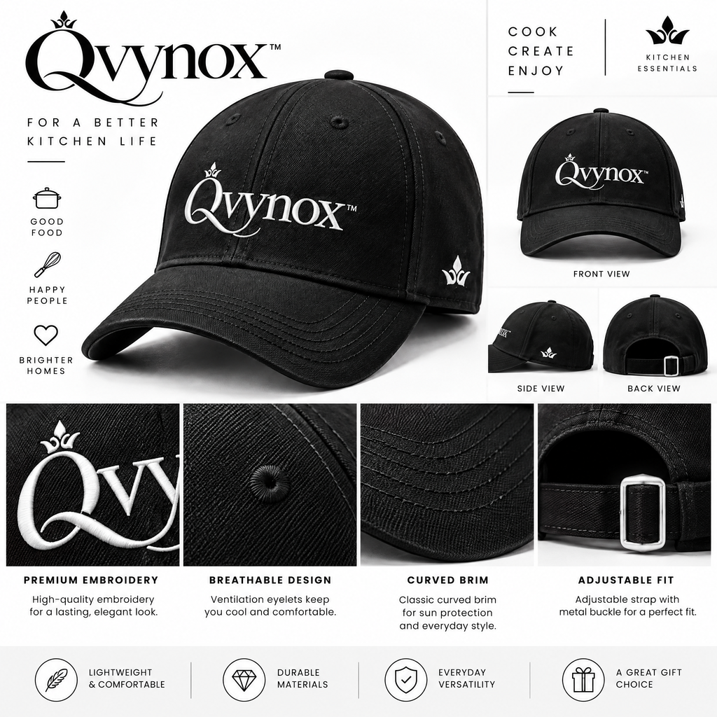 qvynox Black Embroidered Baseball Cap — design details