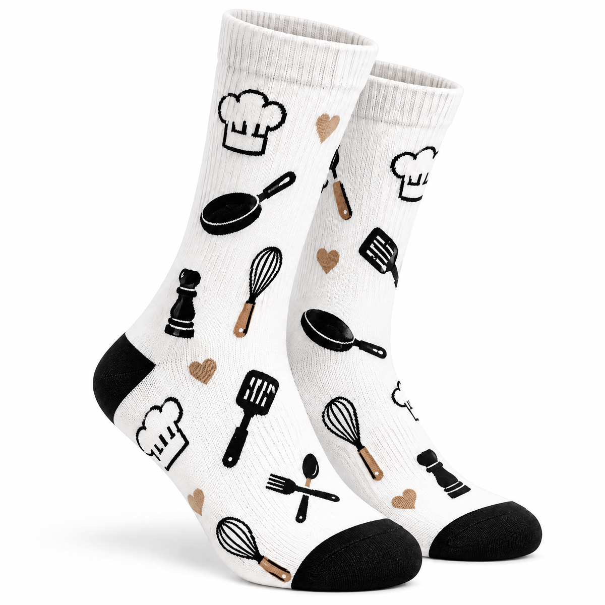 qvynox White Kitchen Motif Crew Socks — close-up view
