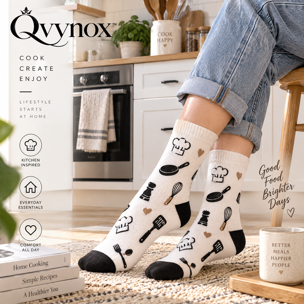 qvynox White Kitchen Motif Crew Socks — styling inspiration
