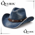 qvynox Washed Blue Denim-Look Cowboy Hat — product overview