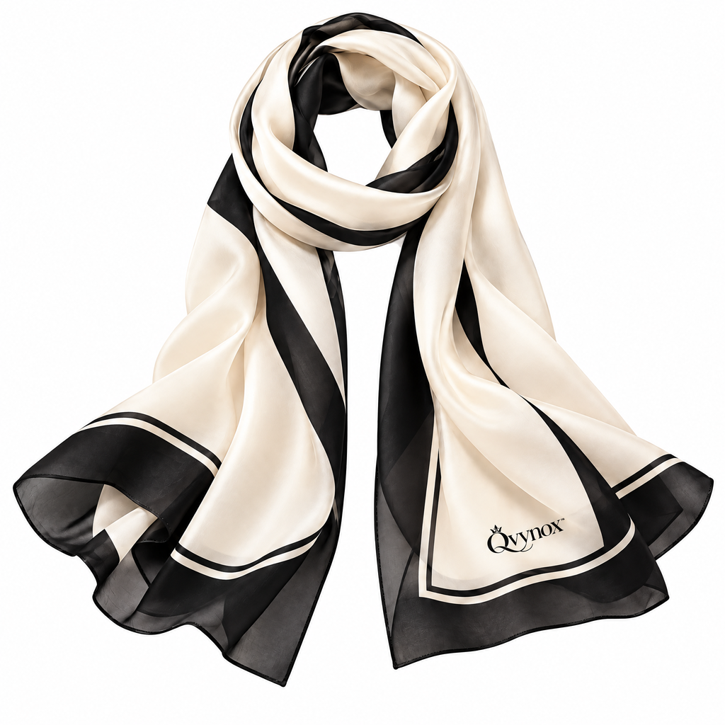 qvynox Ivory & Black Printed Fashion Scarf — close-up view
