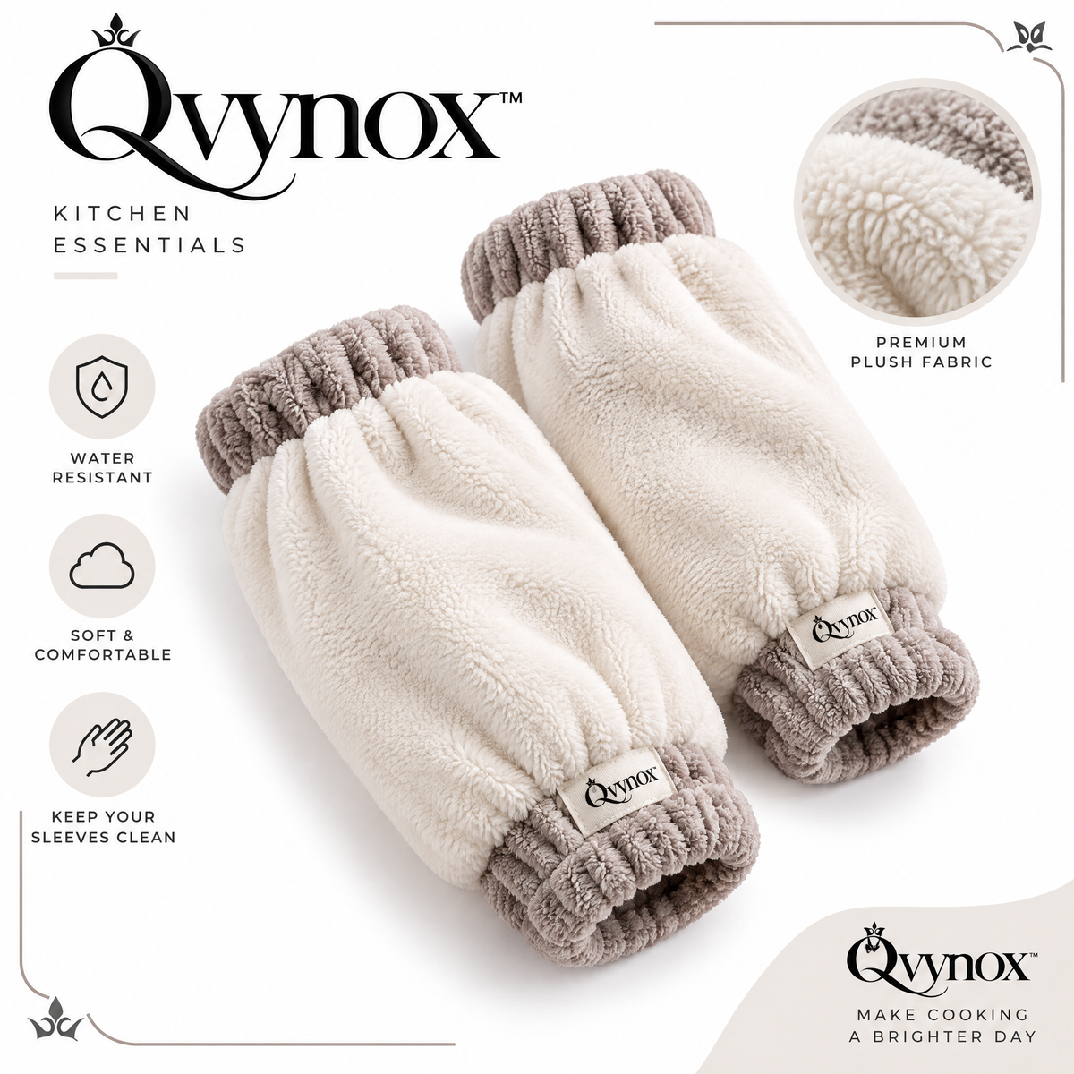 qvynox Cream Plush Fingerless Hand Warmers — product overview