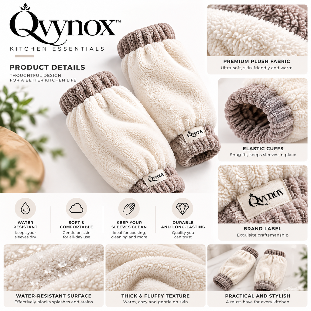 qvynox Cream Plush Fingerless Hand Warmers — design details