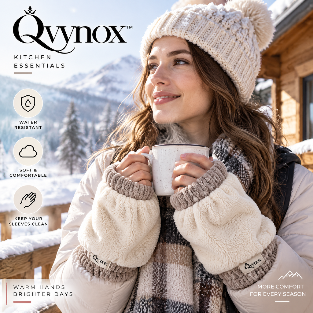 qvynox Cream Plush Fingerless Hand Warmers — styling inspiration