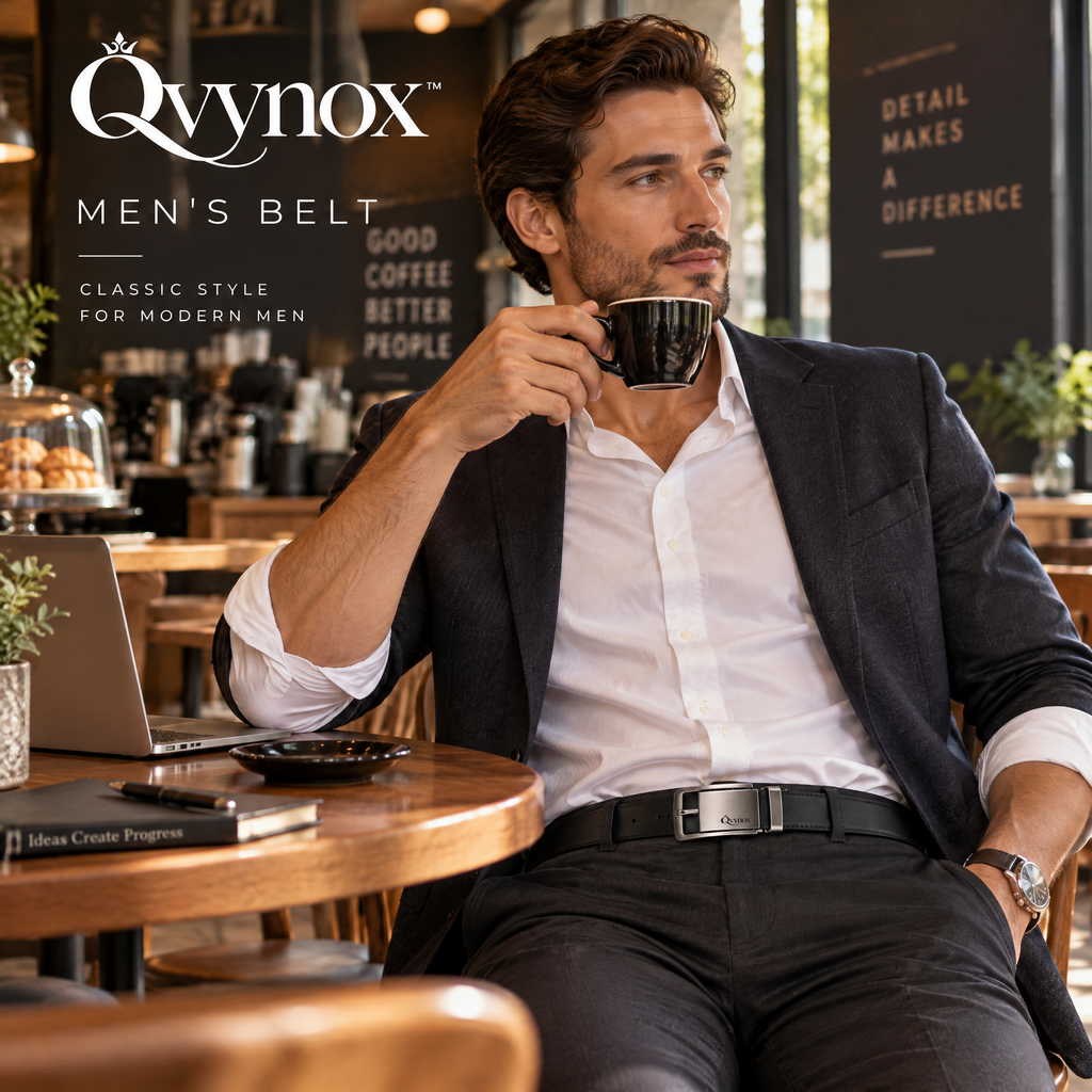 qvynox Black Dress Belt with Silver-Tone Buckle — styling inspiration