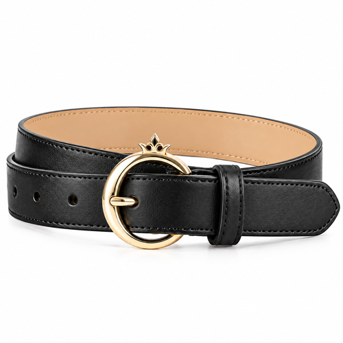 qvynox Black Belt with Gold-Tone Round Buckle — close-up view