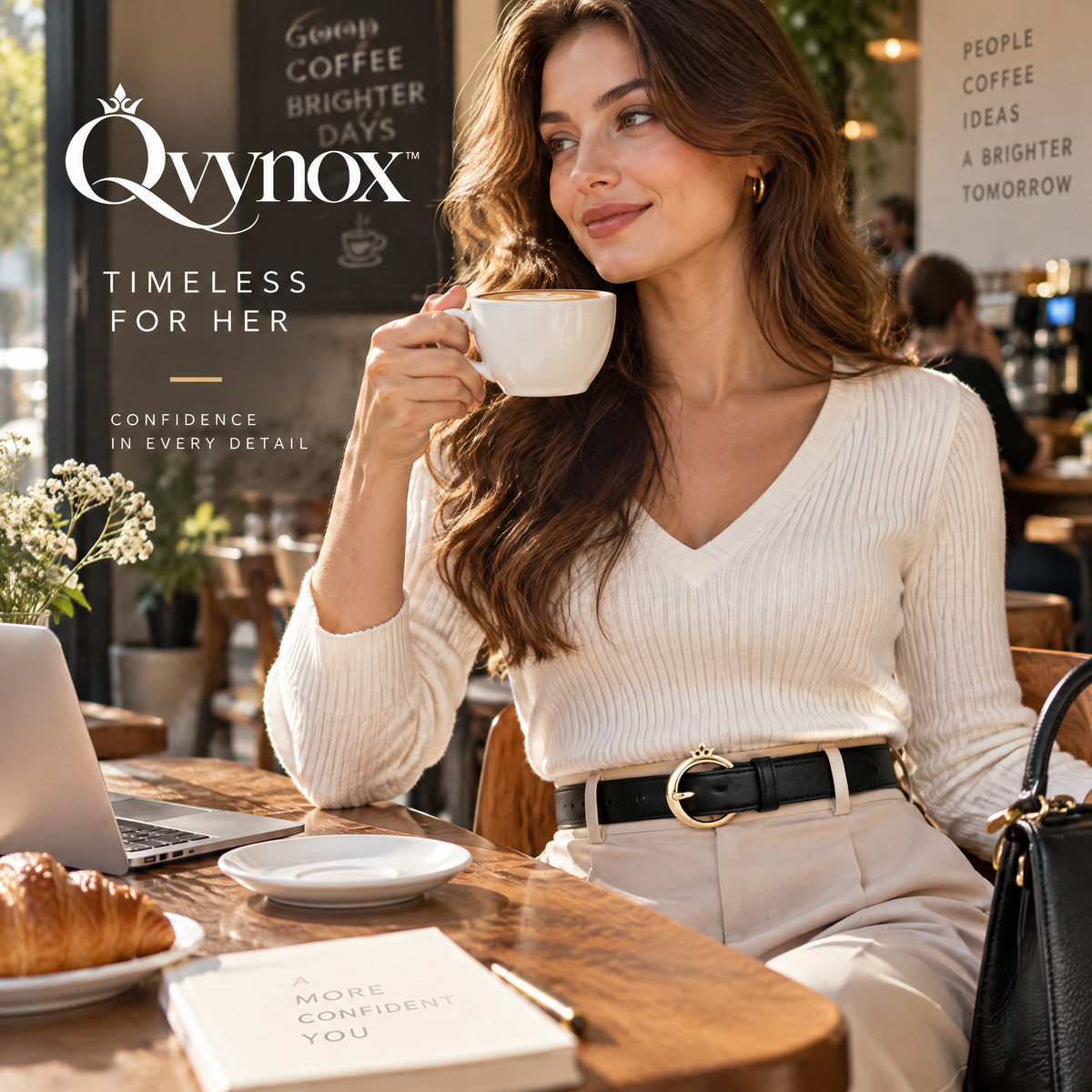 qvynox Black Belt with Gold-Tone Round Buckle — styling inspiration