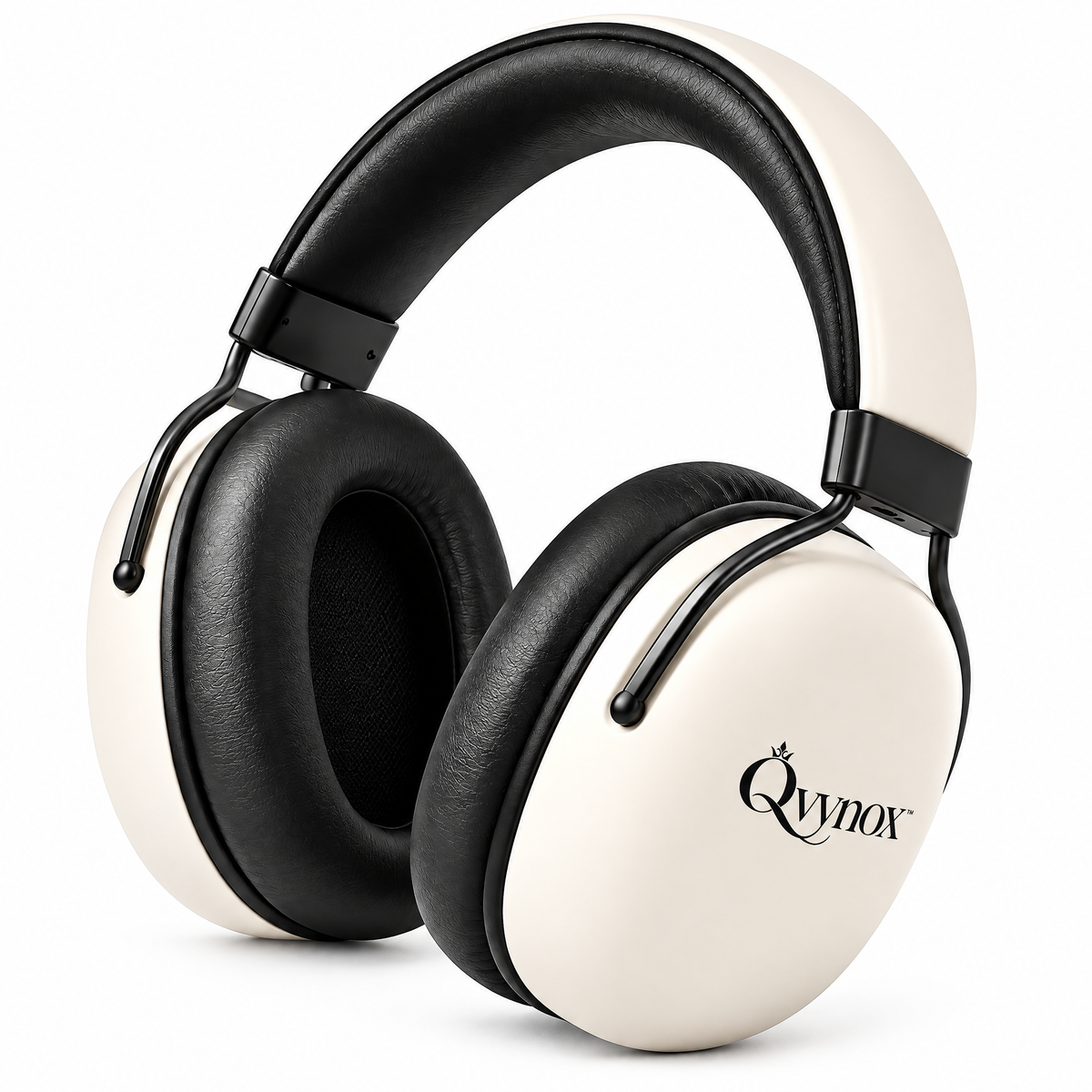 qvynox Black & Ivory Over-Ear Headphones — close-up view