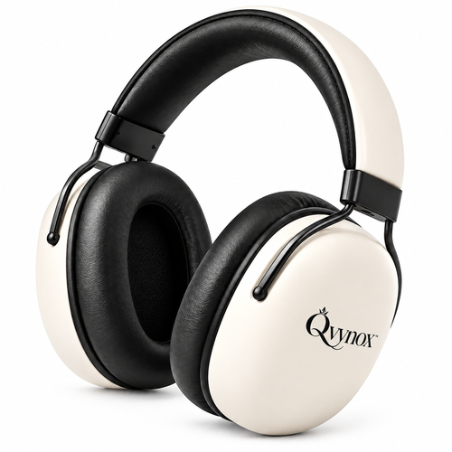 qvynox Black & Ivory Over-Ear Headphones — close-up view
