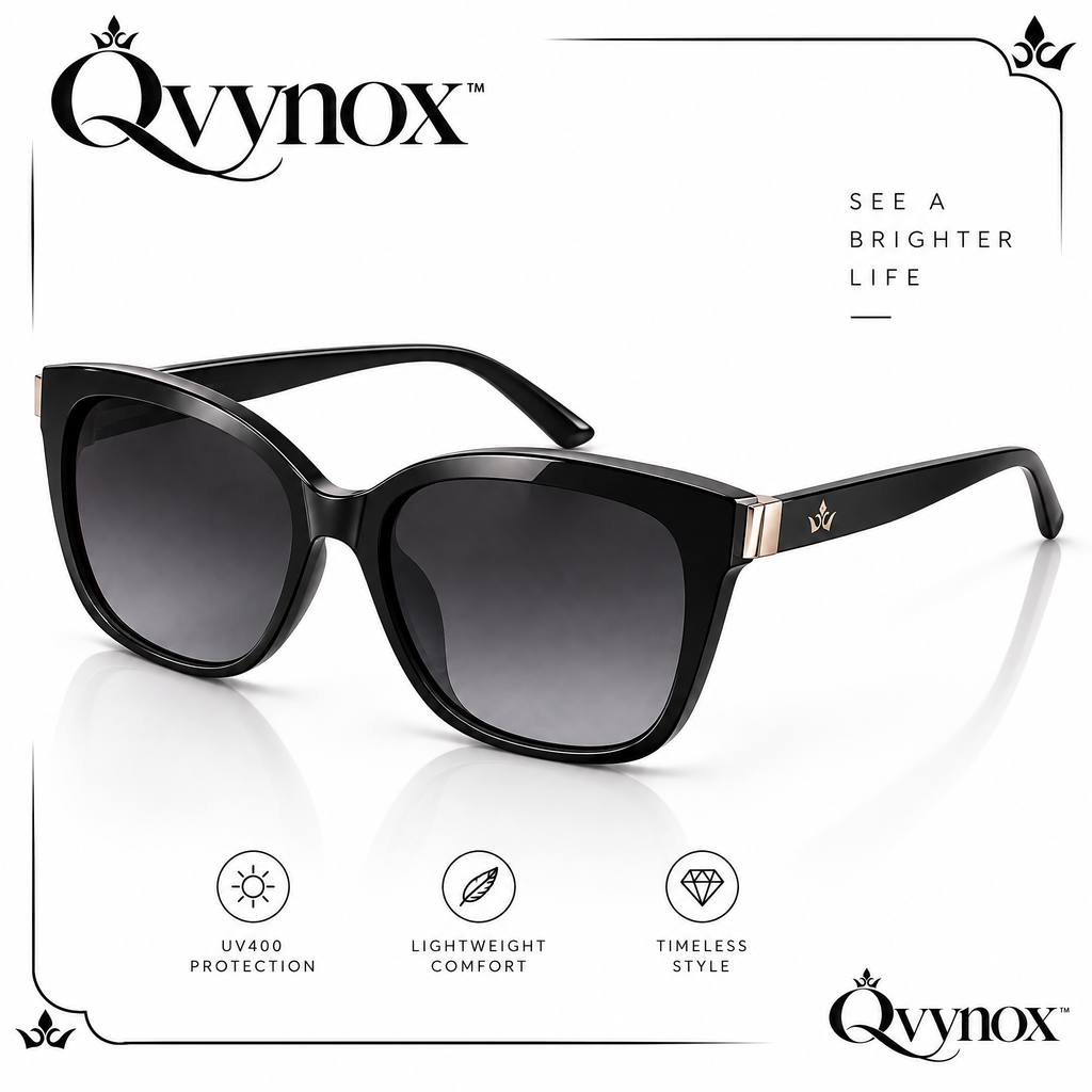 qvynox Black Square Sunglasses with Gradient Lenses — product overview
