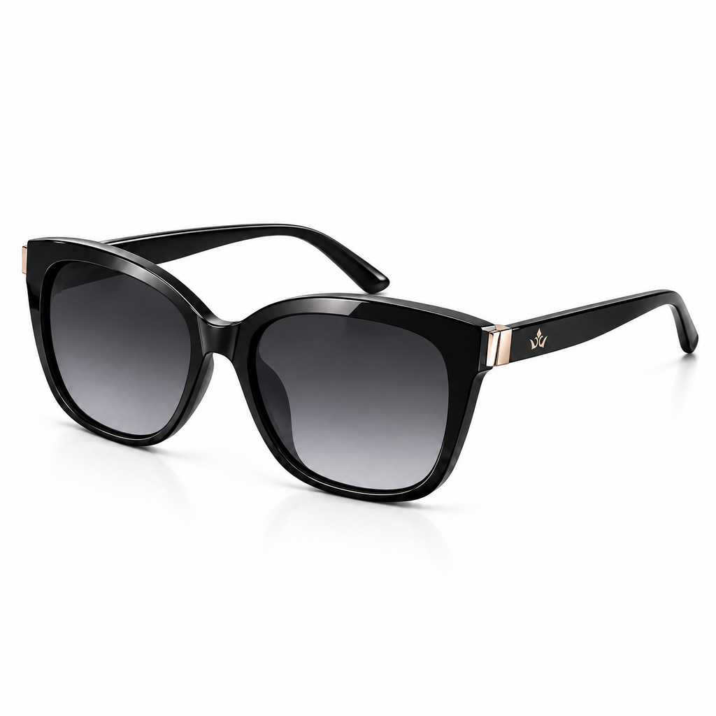 qvynox Black Square Sunglasses with Gradient Lenses — close-up view
