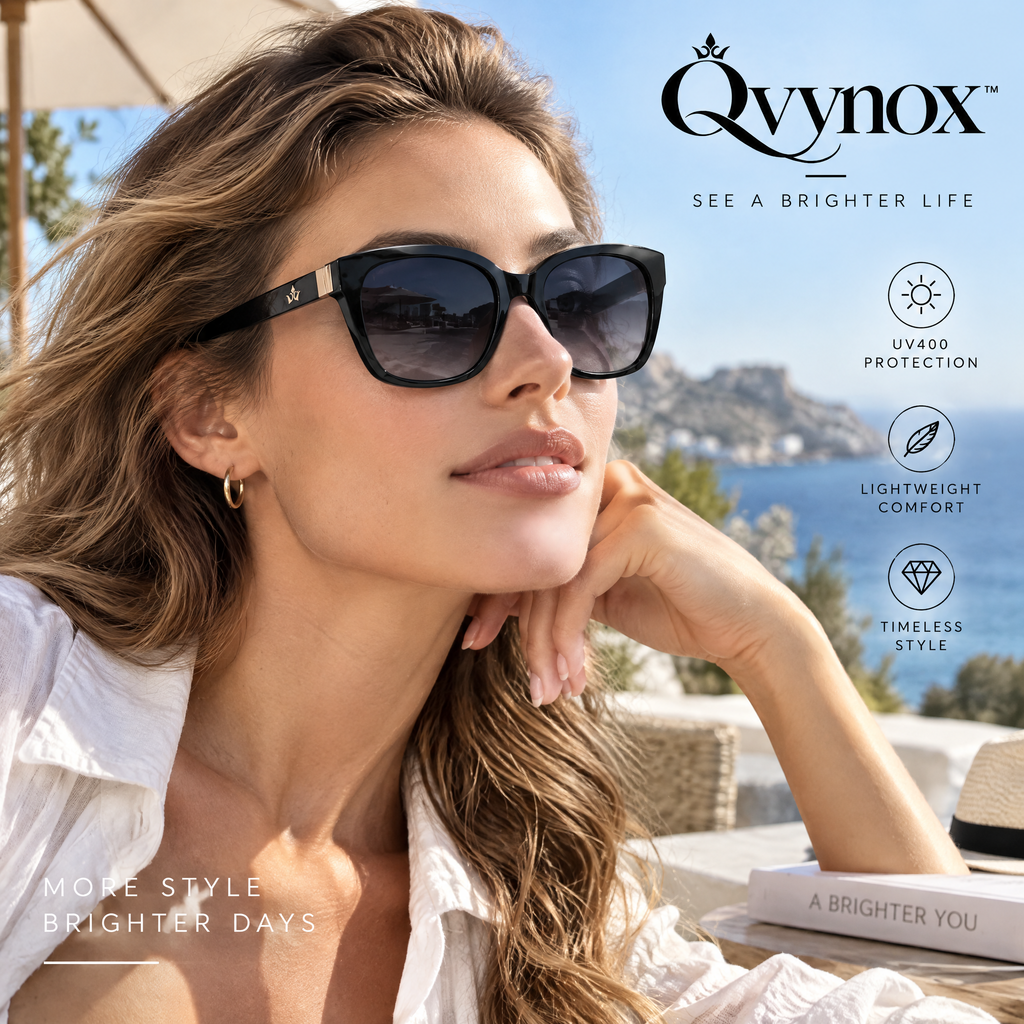 qvynox Black Square Sunglasses with Gradient Lenses — styling inspiration