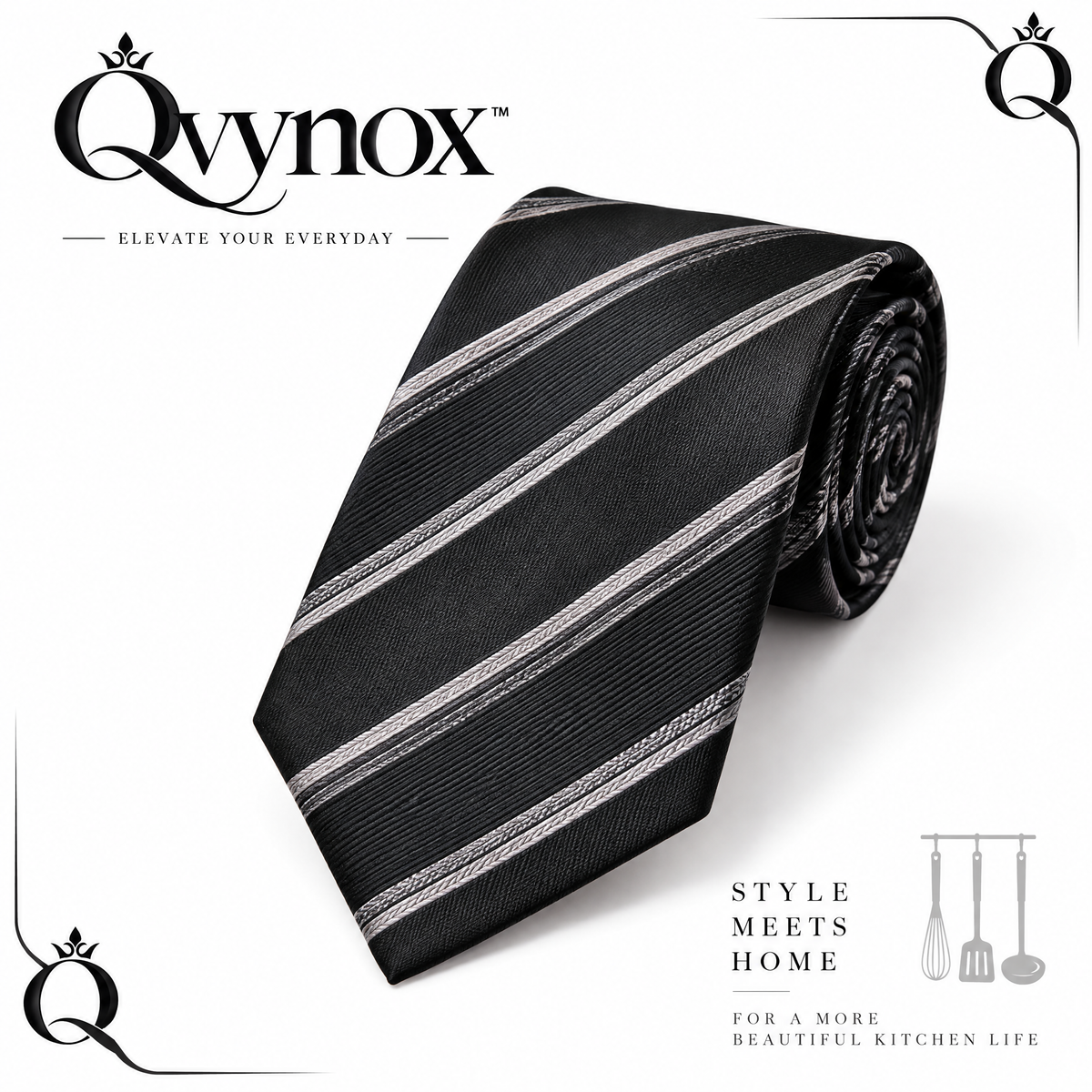 qvynox Black & Gray Diagonal Stripe Necktie — product overview