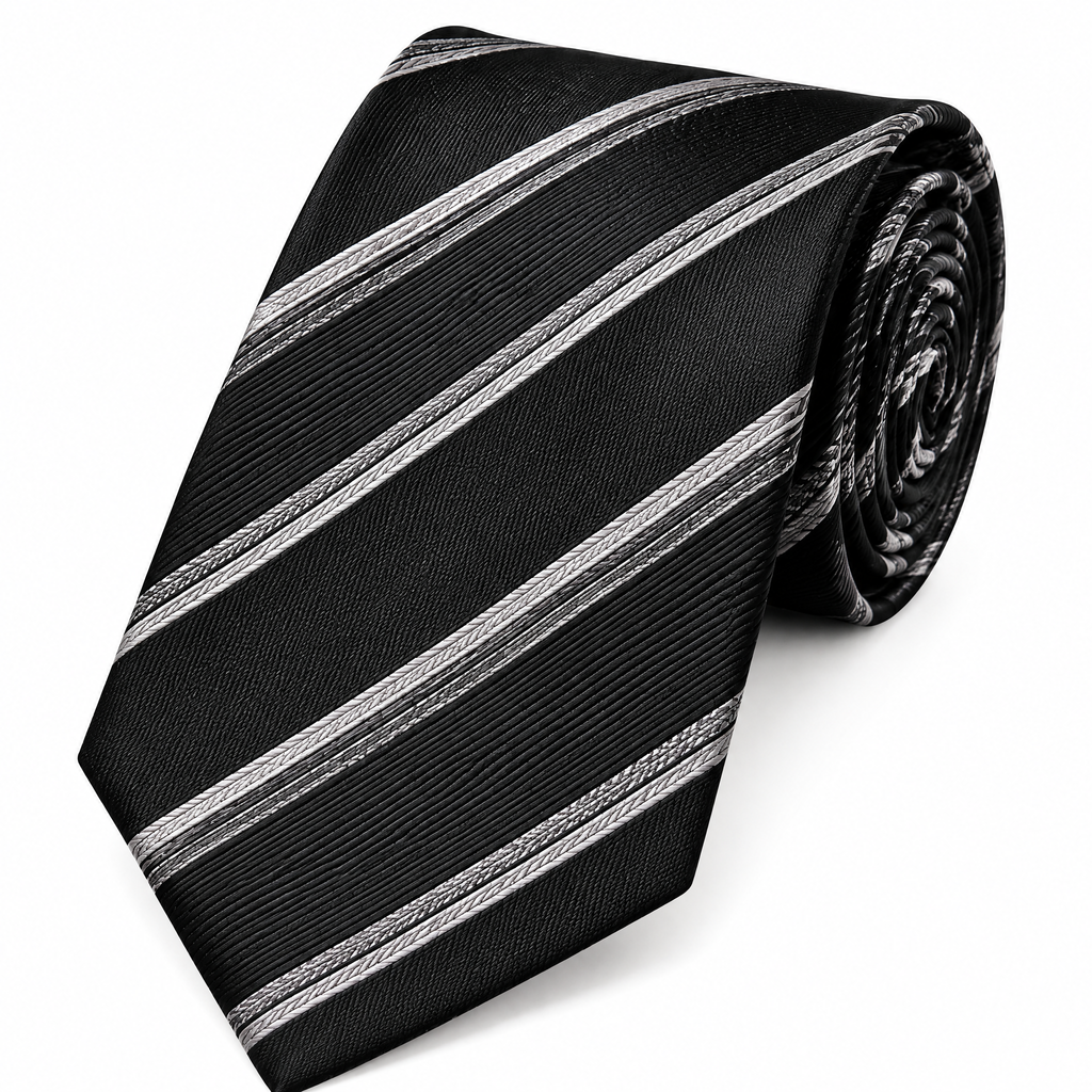 qvynox Black & Gray Diagonal Stripe Necktie — close-up view
