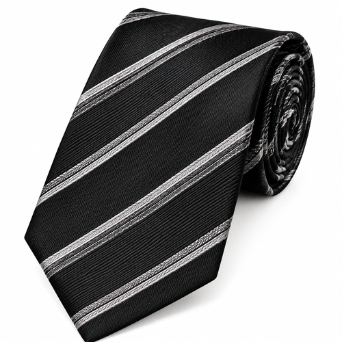qvynox Black & Gray Diagonal Stripe Necktie — close-up view