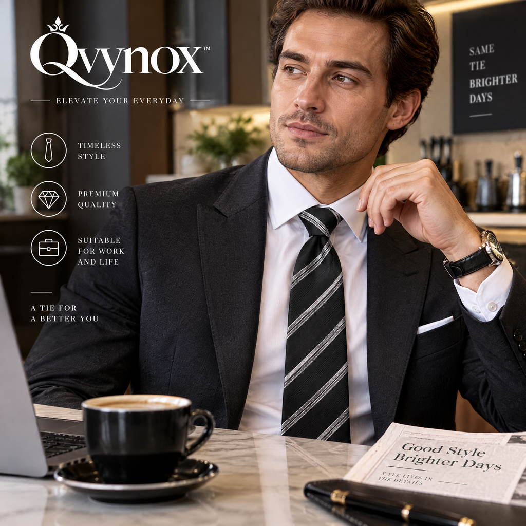 qvynox Black & Gray Diagonal Stripe Necktie — styling inspiration