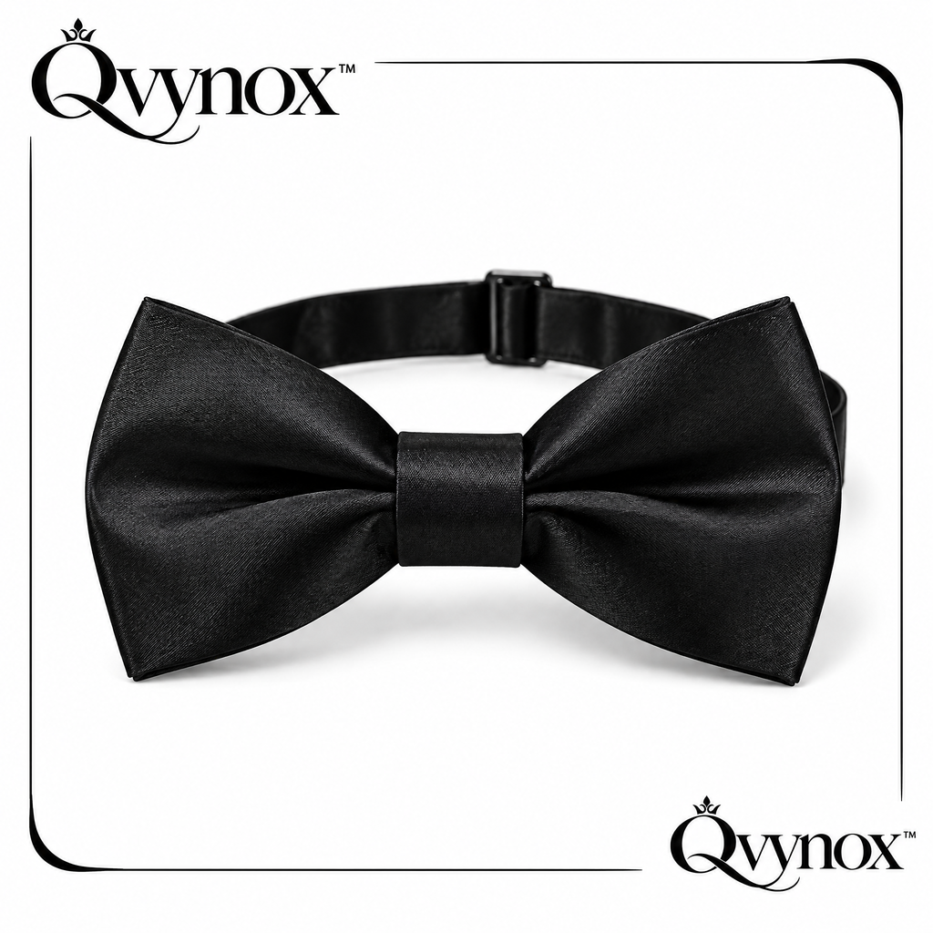 qvynox Classic Black Satin-Look Bow Tie — product overview
