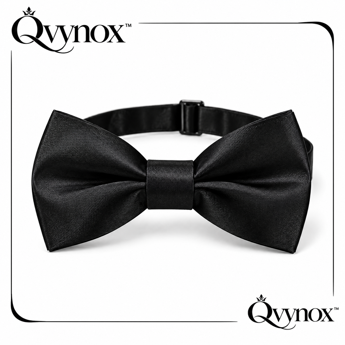 qvynox Classic Black Satin-Look Bow Tie — product overview