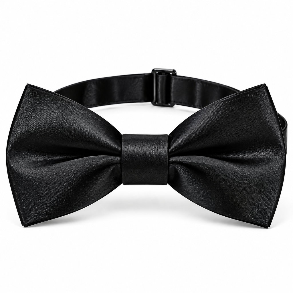 qvynox Classic Black Satin-Look Bow Tie — close-up view